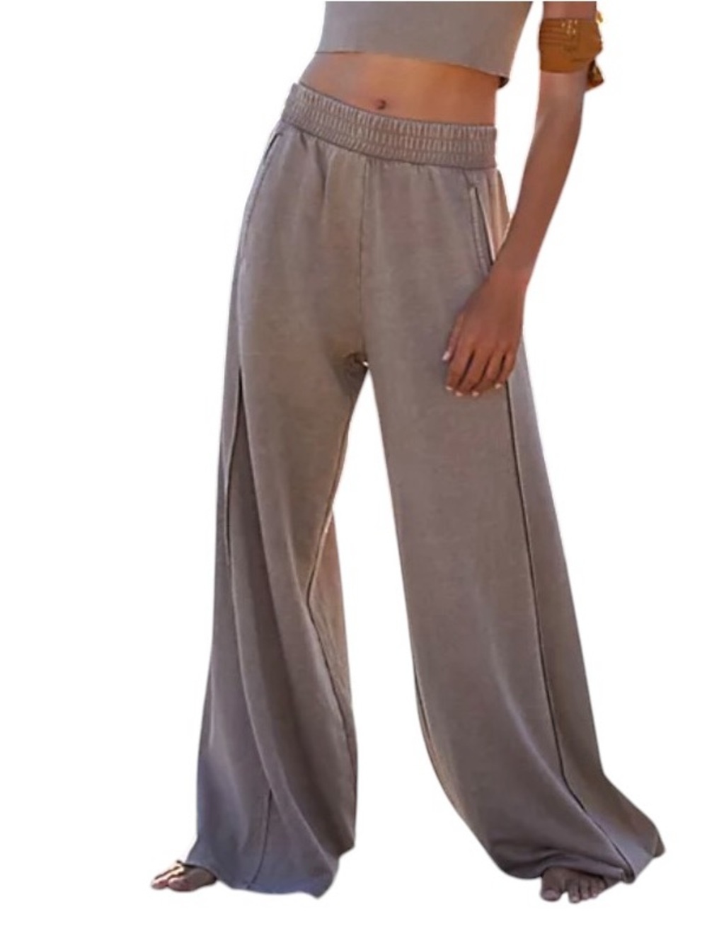 EUC FP Movement Free People Taupe Wide Leg Lounge Pants XS Flowy Boho